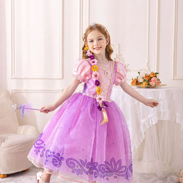 Váy Công chúa Tóc mây Rapunzel màu tím cho bé gái 3-9 tuổi