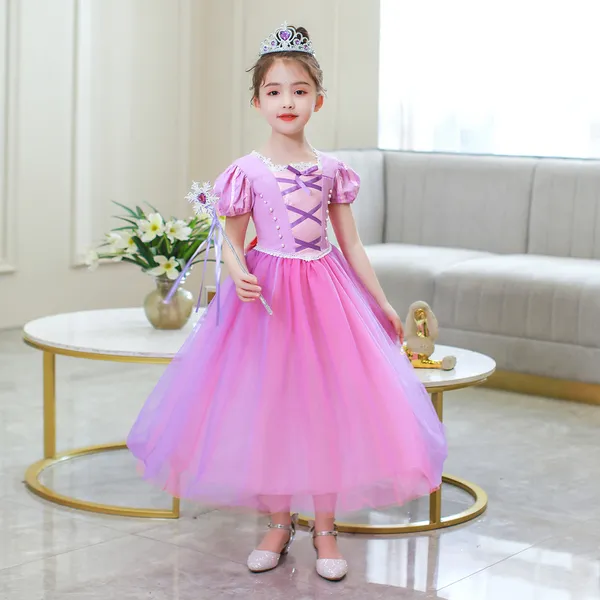 Váy Công chúa Tóc mây Rapunzel màu hồng tím cho bé gái