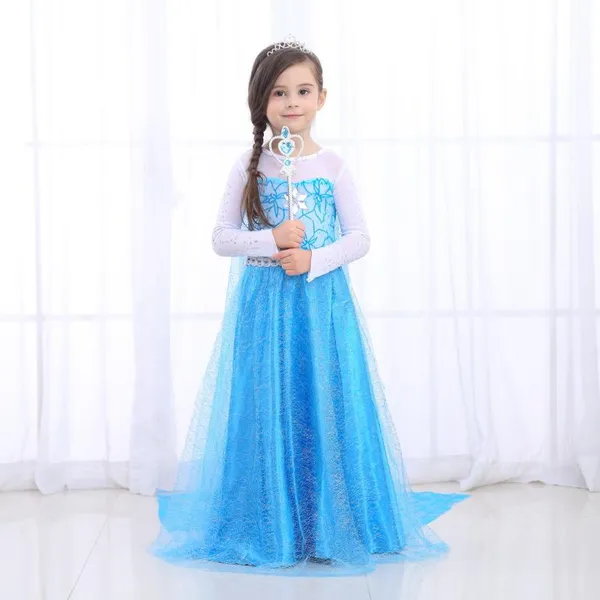 Váy công chúa Elsa tà dài màu Xanh ngọc - EV04