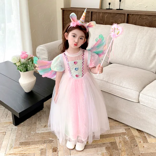 Váy công chúa Elsa frozen màu hồng cao cấp cho bé gái 3-9 tuổi