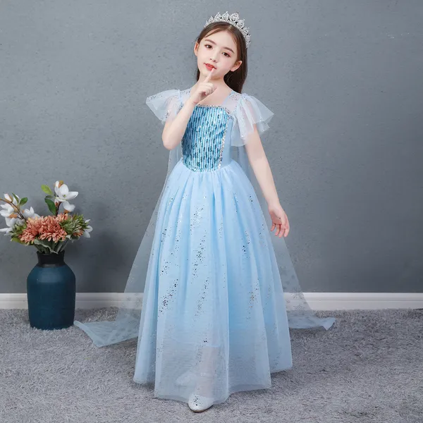 Đầm elsa tà dài màu xanh mẫu mới cao cấp 2020 cho bé gái - EV25