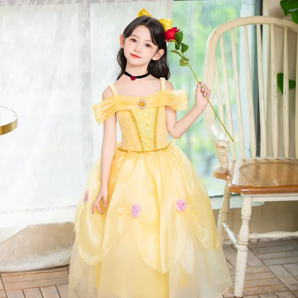 Đầm công chúa Belle Người đẹp và quái vật màu vàng bồng bềnh cho bé 3-8 tuổi
