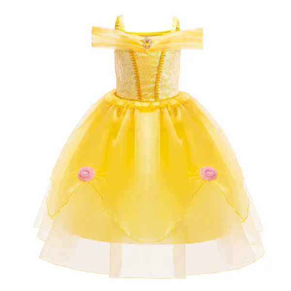 Đầm công chúa Belle Người đẹp và quái vật màu vàng bồng bềnh cho bé 3-8 tuổi