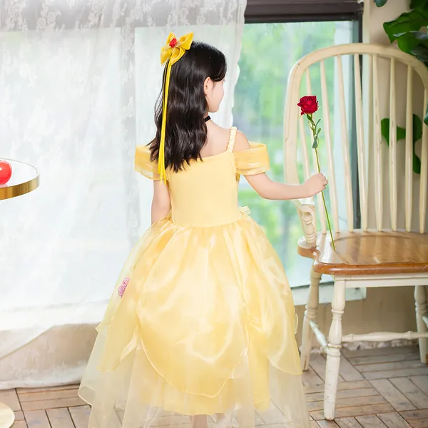 Đầm công chúa Belle Người đẹp và quái vật màu vàng bồng bềnh cho bé 3-8 tuổi