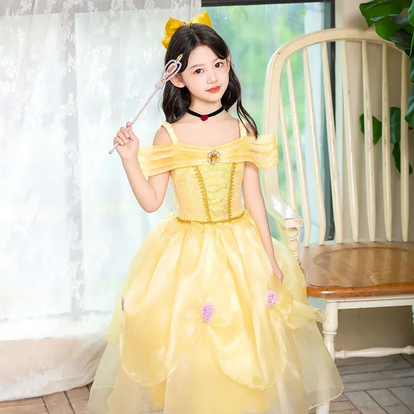 Đầm công chúa Belle Người đẹp và quái vật màu vàng bồng bềnh cho bé 3-8 tuổi