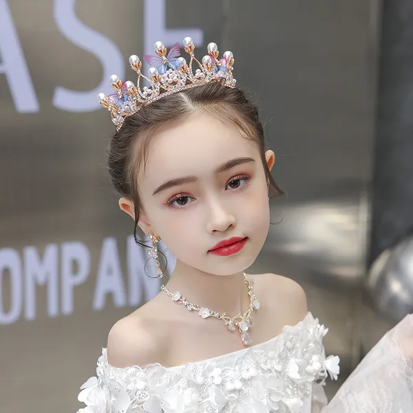 Vương miện đính ngọc trai cánh bướm công chúa cho bé gái