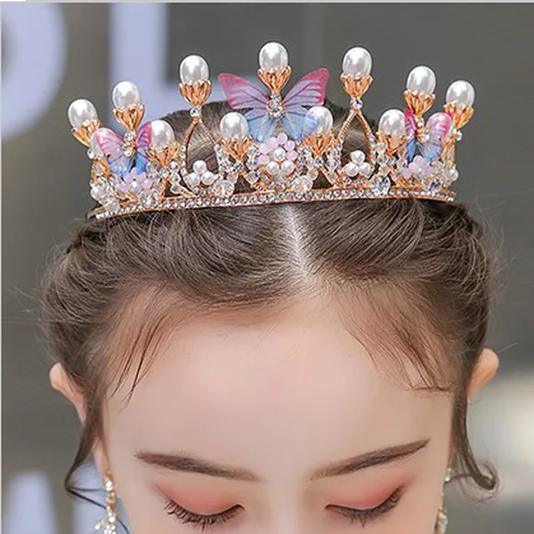 Vương miện đính ngọc trai cánh bướm công chúa cho bé gái
