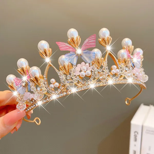 Vương miện đính ngọc trai cánh bướm công chúa cho bé gái