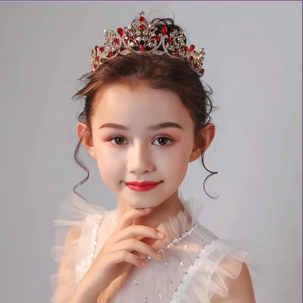 Vương miện công chúa cho bé gái đính đá màu đỏ siêu xinh