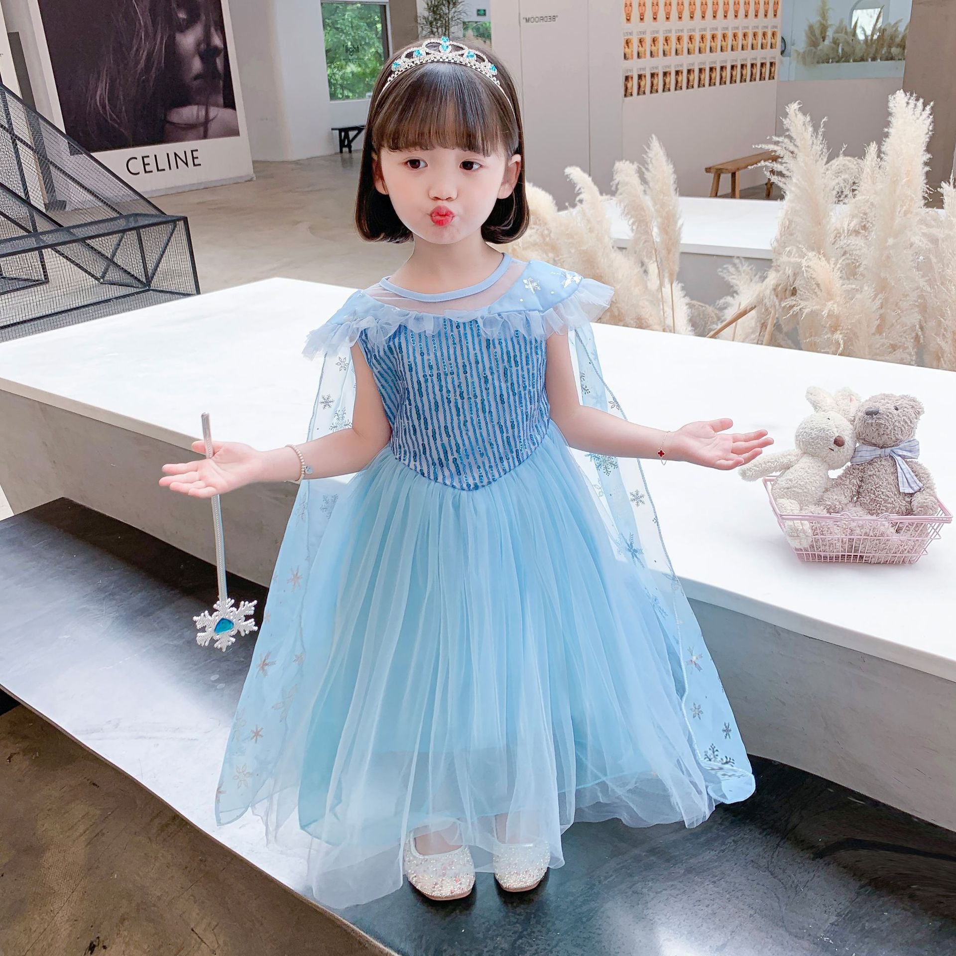 【HOT】Đầm elsa tà dài màu xanh mẫu mới cao cấp 2020 cho bé gái 