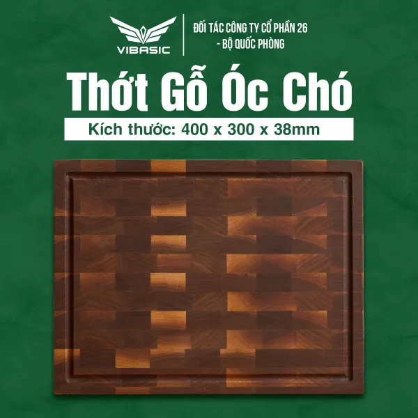 Thớt gỗ Tràm keo Vibasic ghép dựng block kích thước 300x200x25mm