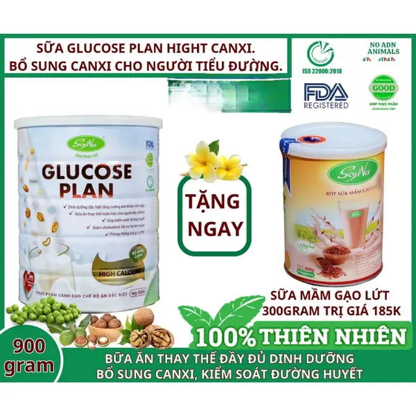 SỮA GLUCOSE PLAN SOYNA bổ sung canxi 900g khuyến mại 1 tặng 1 lon coffeeNutri 300gram vị King hoặc vị Queen 255k