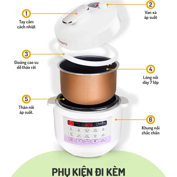 Nồi cơm áp suất 5L Masuto MSPC05 - 10 chức năng nấu