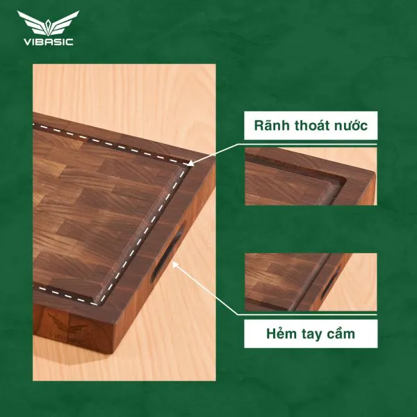 Thớt gỗ Tràm keo Vibasic ghép dựng block kích thước 300x200x25mm