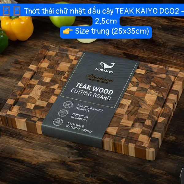 Thớt thái chữ nhật gỗ đầu cây Teak  Kaiyo 