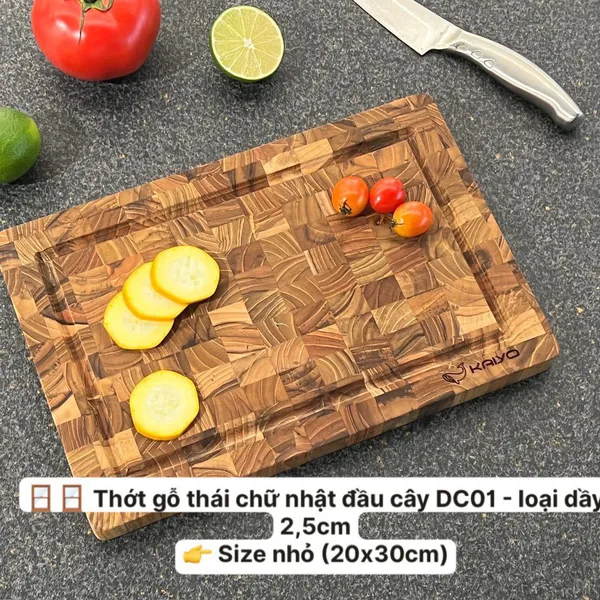 Thớt thái chữ nhật gỗ đầu cây Teak  Kaiyo 