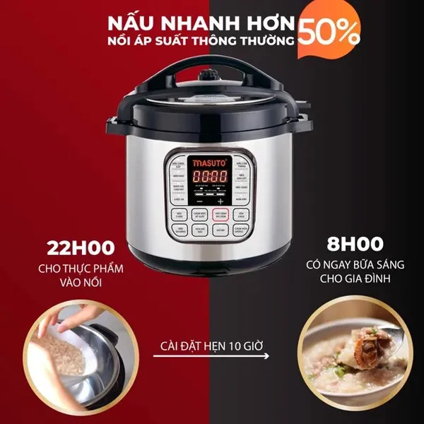 Nồi áp suất điện đa năng Masuto 7in1 công nghệ Nhật Bản - Màn hình điều khiển Tiếng Việt - Dung tích 6 lít - LG-06A
