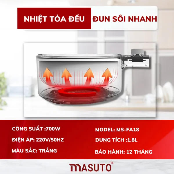Nồi điện đa năng 2 tầng Masuto 6in 1 MS-FA18 ( phiên bản mới new 2023)