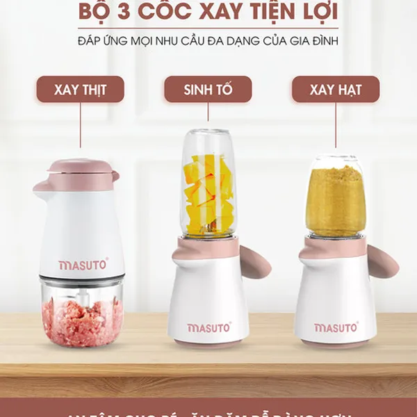 Máy xay ăn dặm 2 đầu ( 3 cối thủy tinh) Masuto MS-Baby23