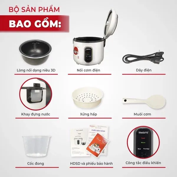 Nồi cơm điện lòng niêu 3D Masuto 1.8 lít - Model 2022_MS-RC1800