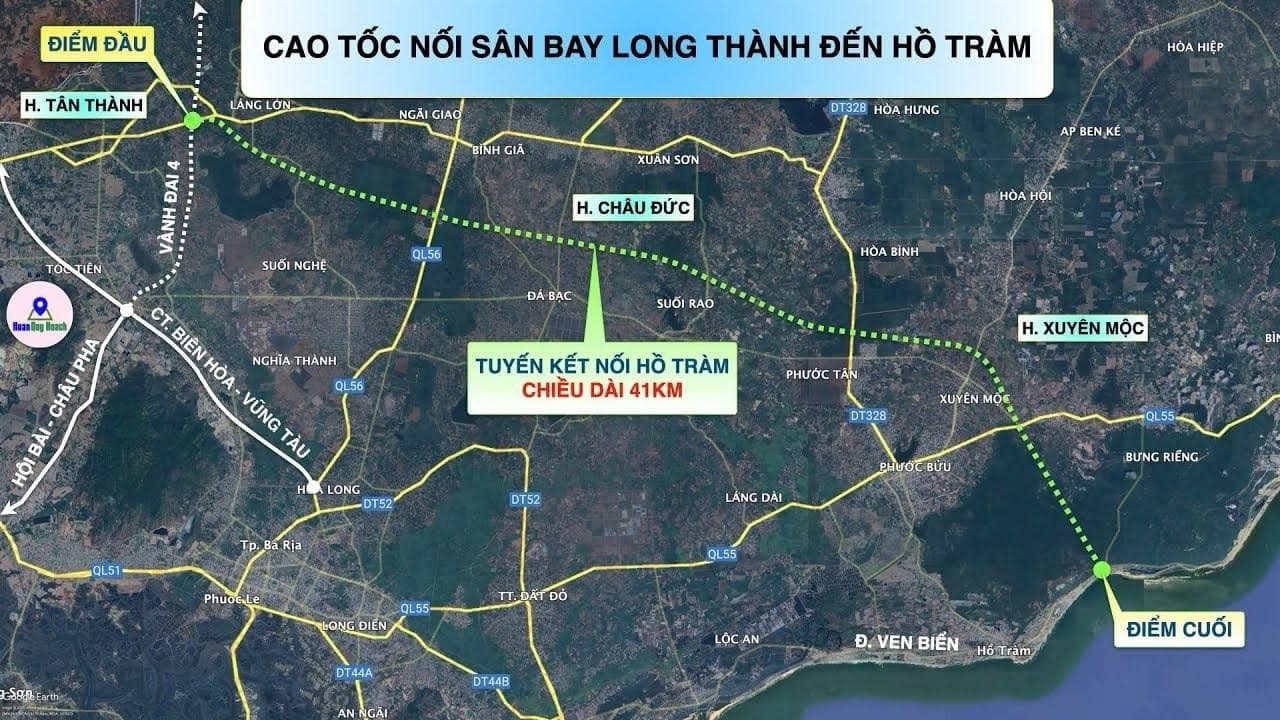 Tuyến cao tốc Long Thành - Hồ Tràm có chiều dài khoảng 41km Tuyến cao tốc Long Thành - Hồ Tràm có chiều dài khoảng 41km