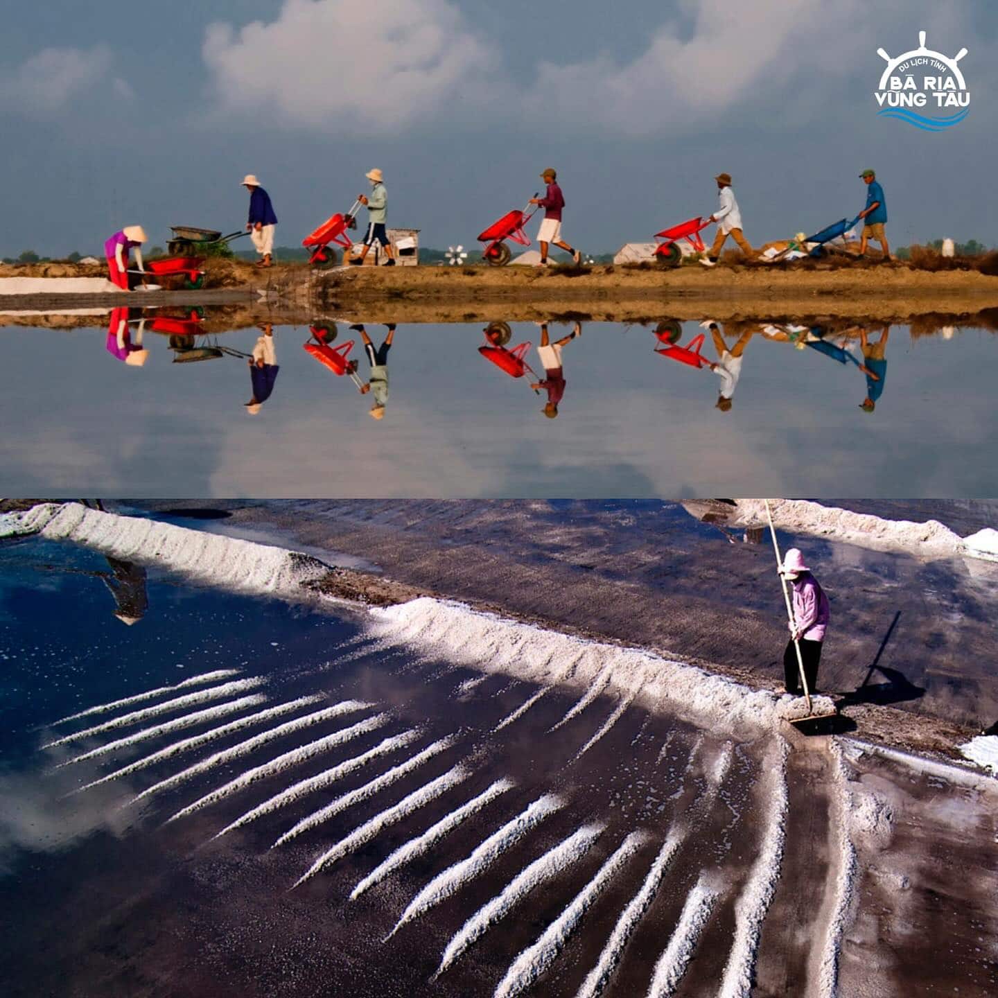 Bà con đang thu hoạch muối tại làng nghề làm muối ở Long Hải Bà con đang thu hoạch muối tại làng nghề làm muối ở Long Hải