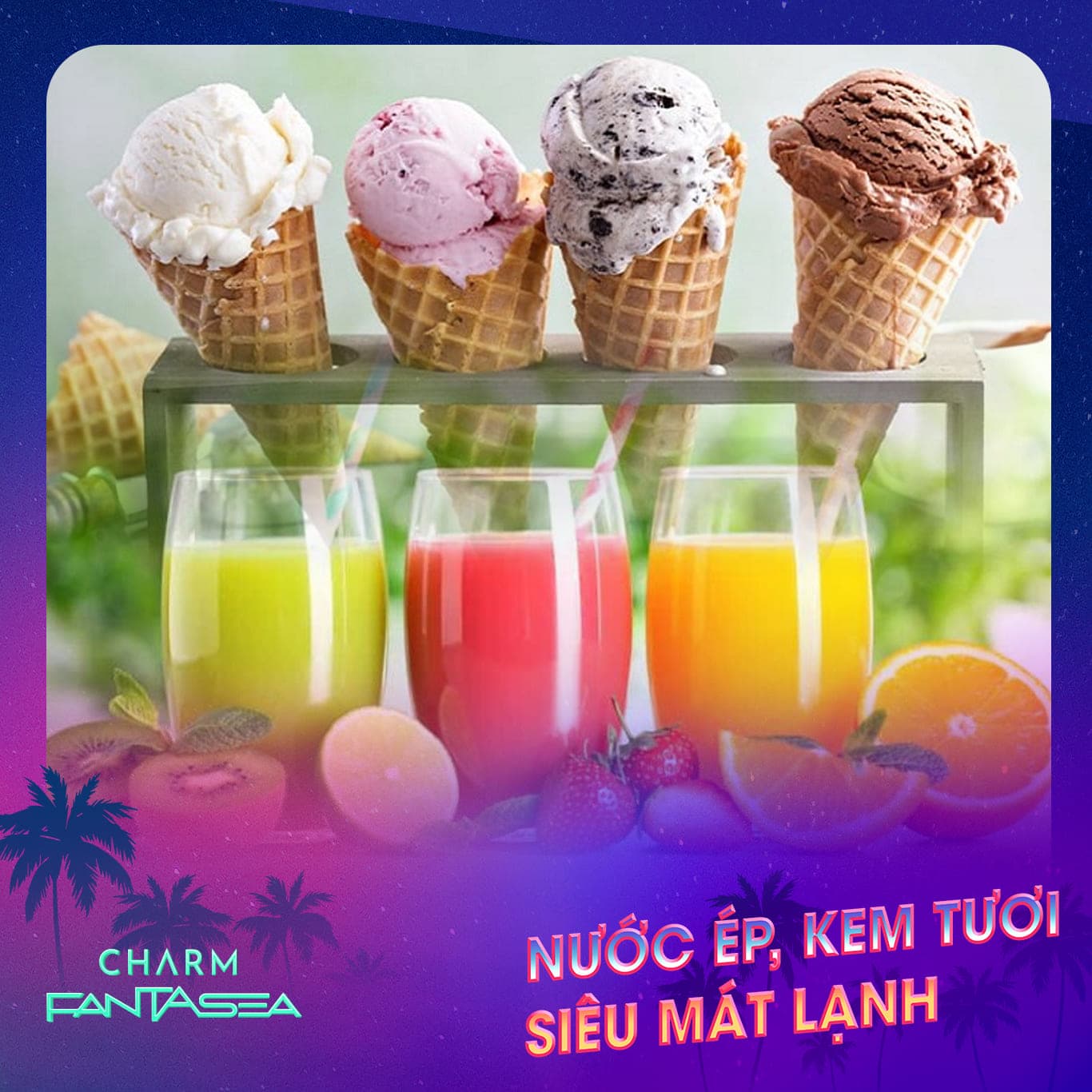 Các món kem và nước ép giải nhiệt tại phố ẩm thực Charm Fantasea 2024 Các món kem và nước ép giải nhiệt tại phố ẩm thực Charm Fantasea 2024