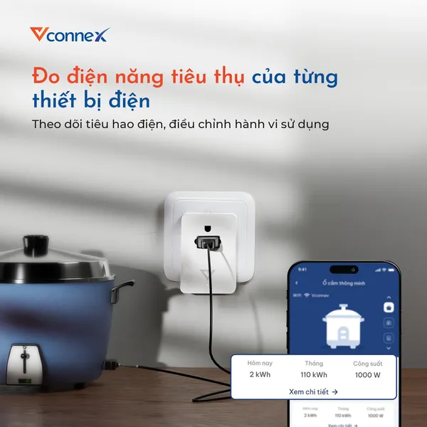 Ổ cắm điện thông minh đo điện năng tiêu thụ Vconnex
