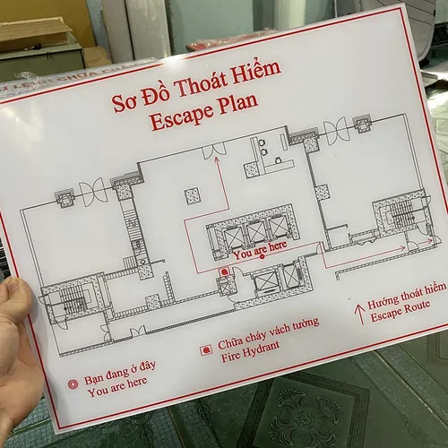 Bảng sơ đồ thoát hiểm tòa nhà bằng MICA IN UV