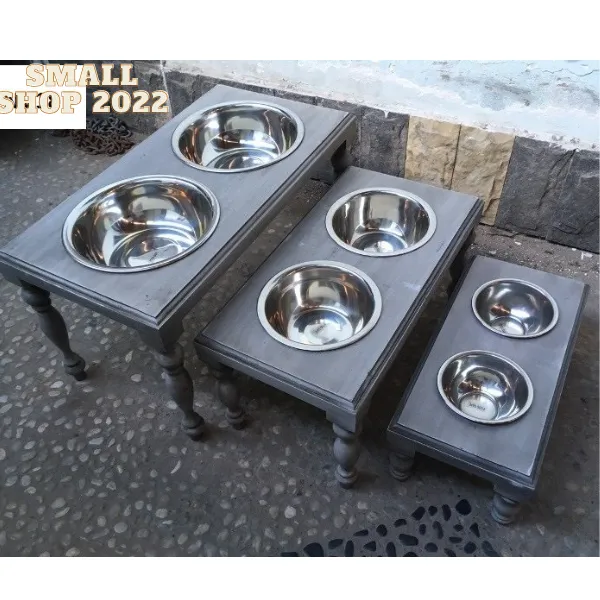 PET FEEDER WITH WOODEN STAND AND STAINLESS STEEL BOWL 03