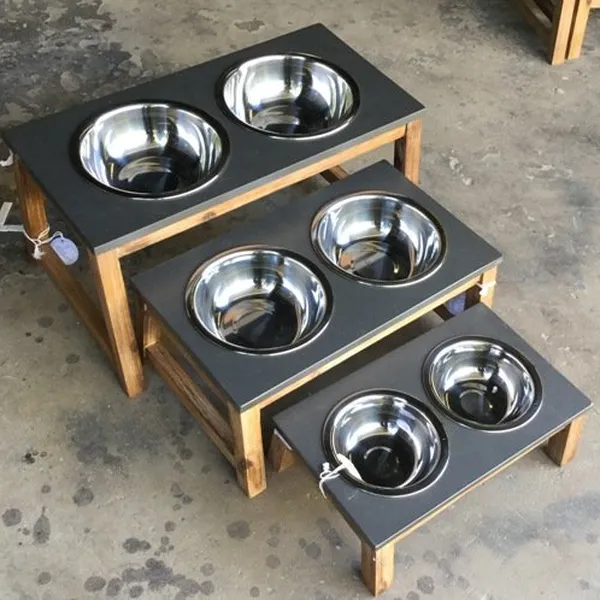 PET FEEDER WITH WOODEN STAND AND STAINLESS STEEL BOWL 02