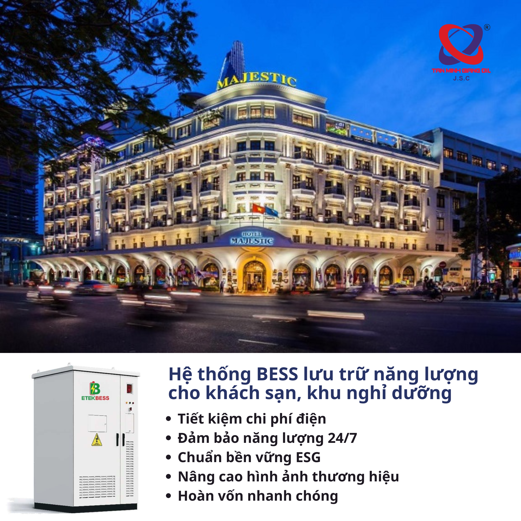 Hệ thống BESS lưu trữ năng lượng cho khách sạn và khu nghỉ dưỡng Hệ thống BESS lưu trữ năng lượng cho khách sạn và khu nghỉ dưỡng