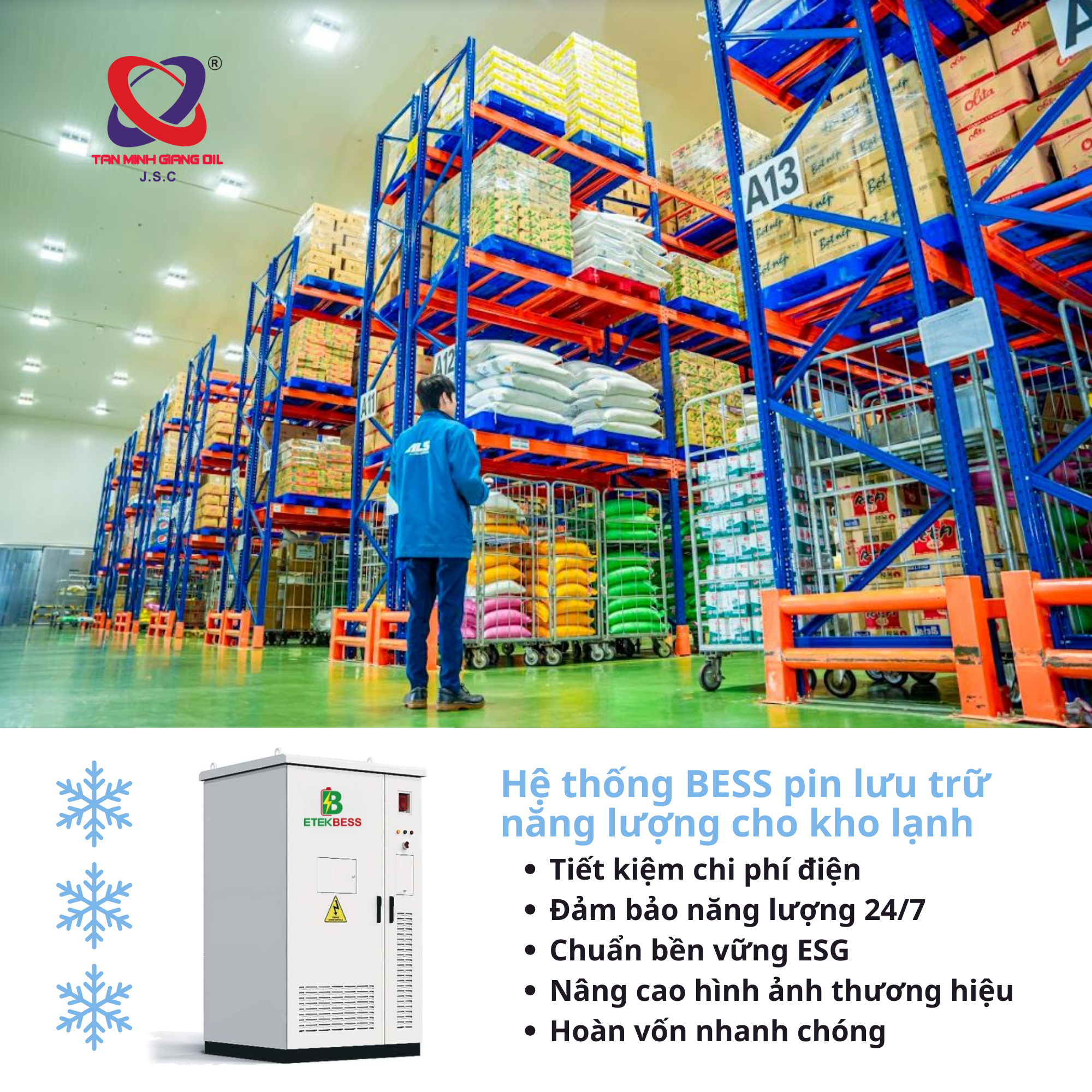 Kho lạnh nên đầu tư hệ thống BESS để tiết kiệm chi phí điện và đảm bảo nguồn năng lượng Kho lạnh nên đầu tư hệ thống BESS để tiết kiệm chi phí điện và đảm bảo nguồn năng lượng