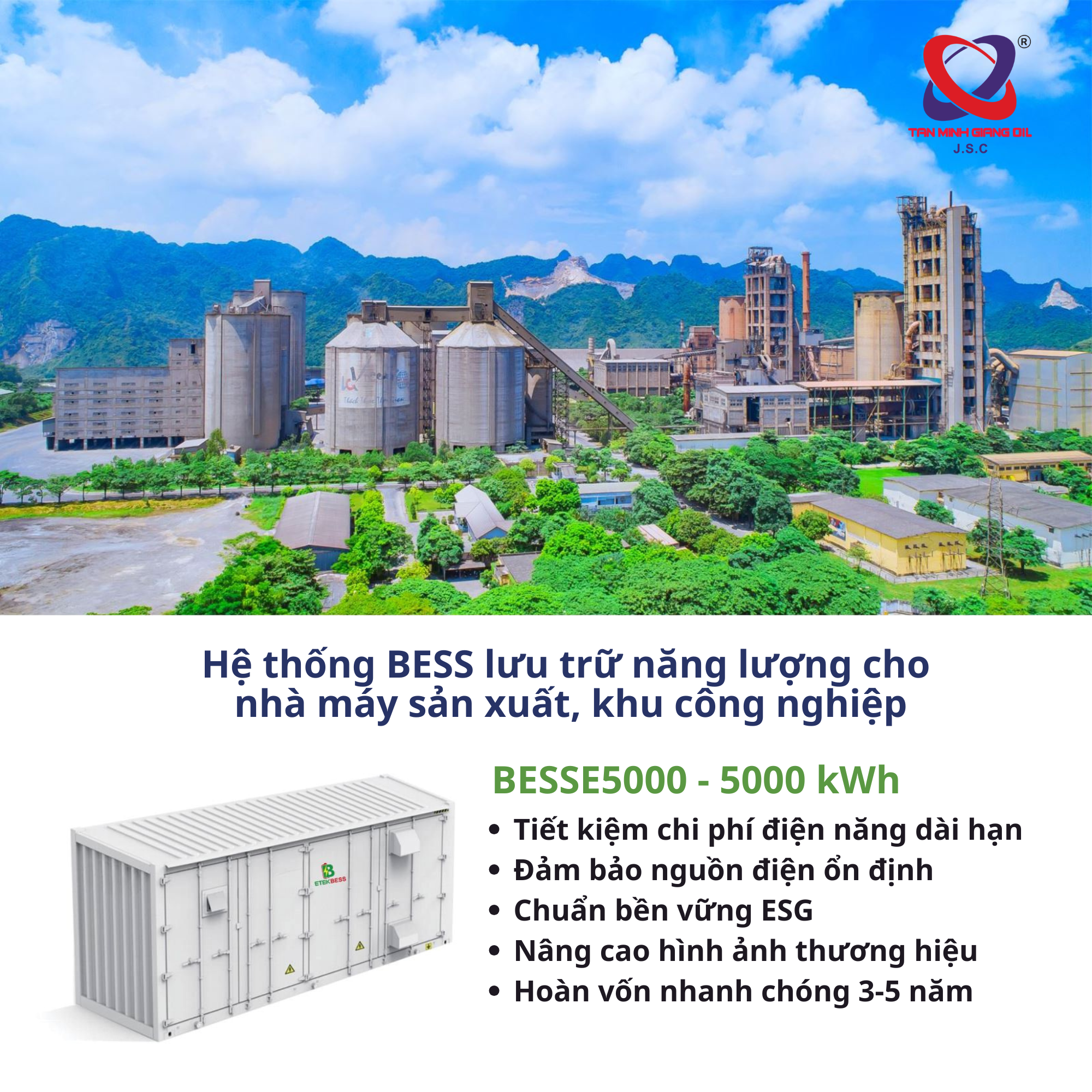 Hệ thống tích trữ năng lượng BESS cho nhà máy sản xuất, khu công nghiệp. Hệ thống tích trữ năng lượng BESS cho nhà máy sản xuất, khu công nghiệp.