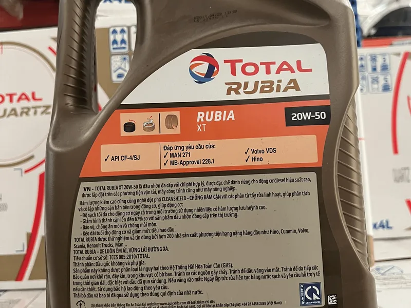 Dầu bôi trơn động cơ Diesel 20W50 TOTAL RUBIA XT