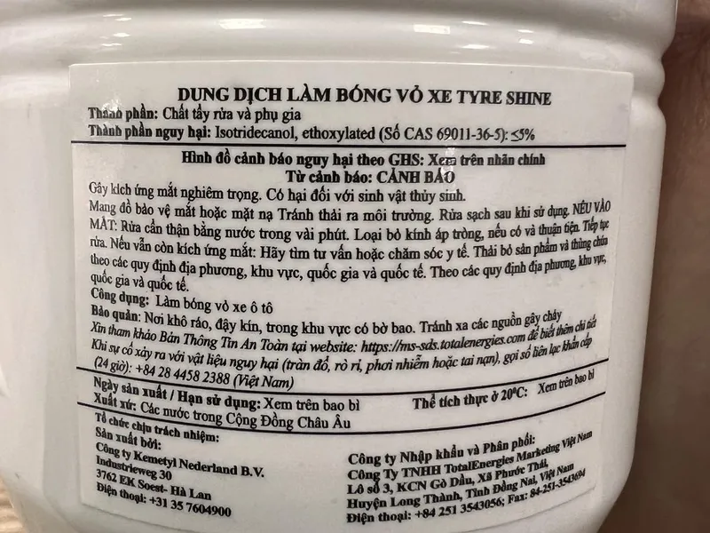 Dung dịch đánh bóng lốp xe TOTAL WASH TYRE SHINE