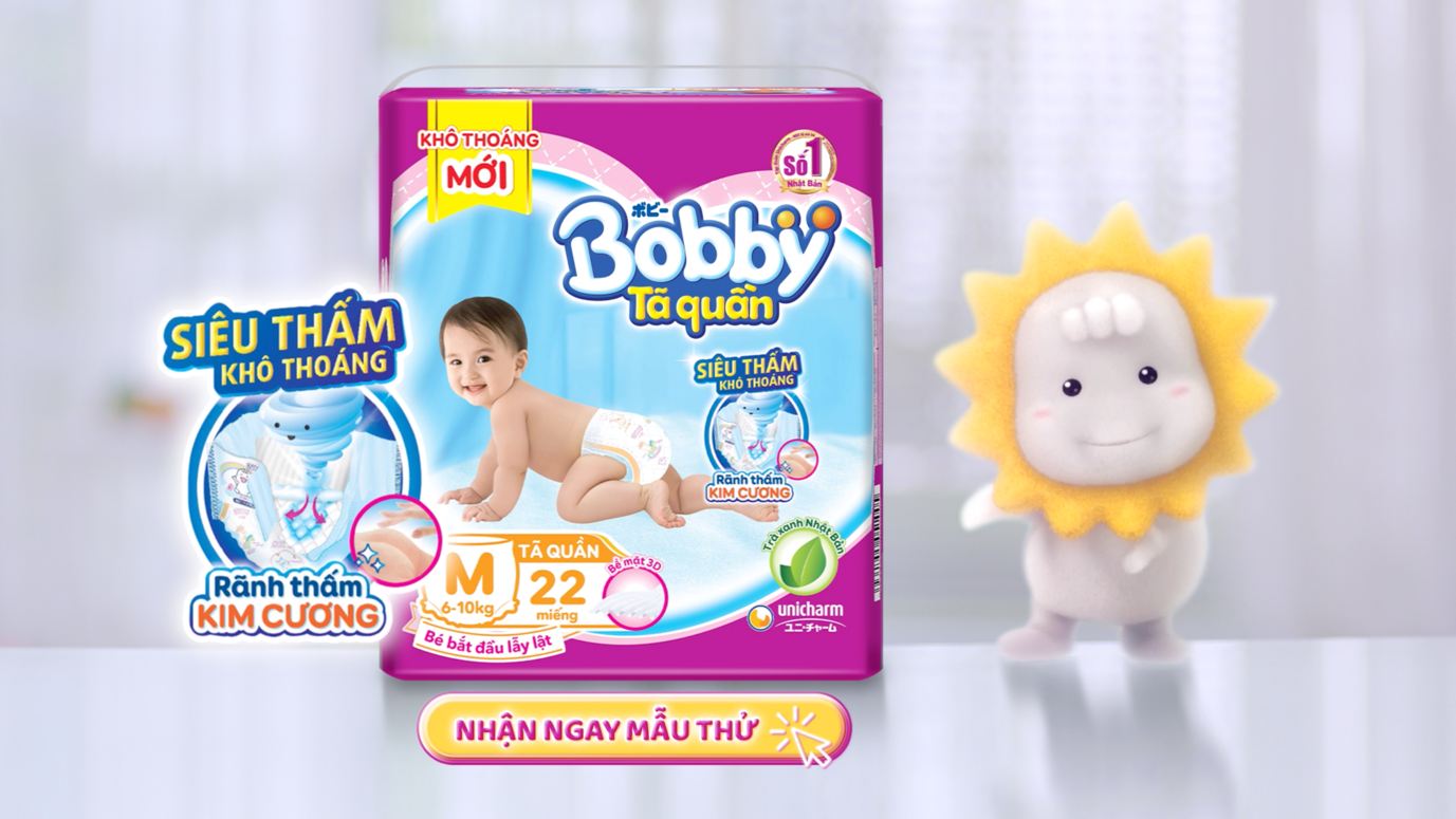 Tã Bobby siêu thấm khô thoáng Tã Bobby siêu thấm khô thoáng