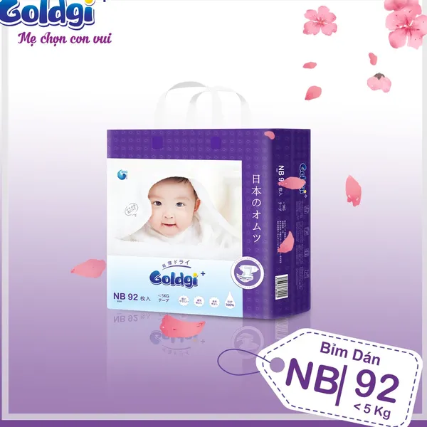 Bỉm - Tã dán Goldgi+ size Newborn dưới 5kg ( 92 miếng )