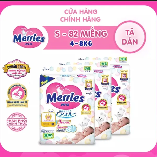 Bỉm - Tã dán Merries tiêu chuẩn size S 82 miếng