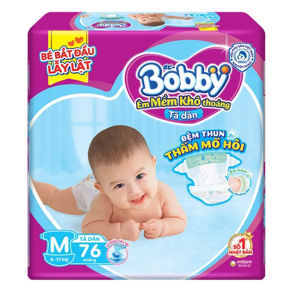 Bỉm - Tã dán Bobby size M 76 miếng (cho bé 6 - 11kg)