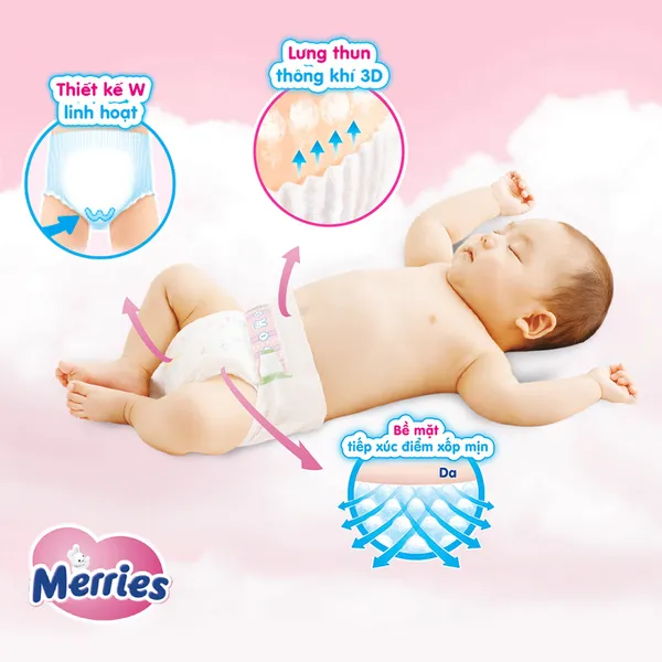 Bỉm - Tã dán Merries cộng miếng size M 64 cộng 4 miếng (cho bé 6-11kg)