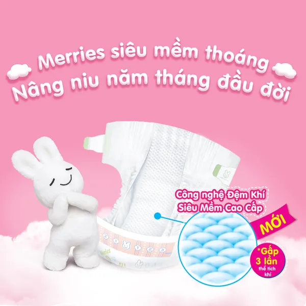 Bỉm - Tã dán Merries cộng miếng size M 64 cộng 4 miếng (cho bé 6-11kg)