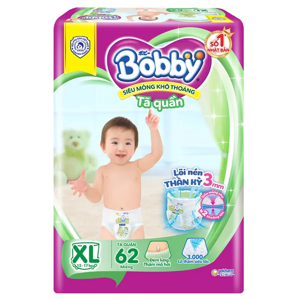 Bỉm - Tã quần Bobby Fresh size XL 62 miếng (cho bé 12 - 17kg)