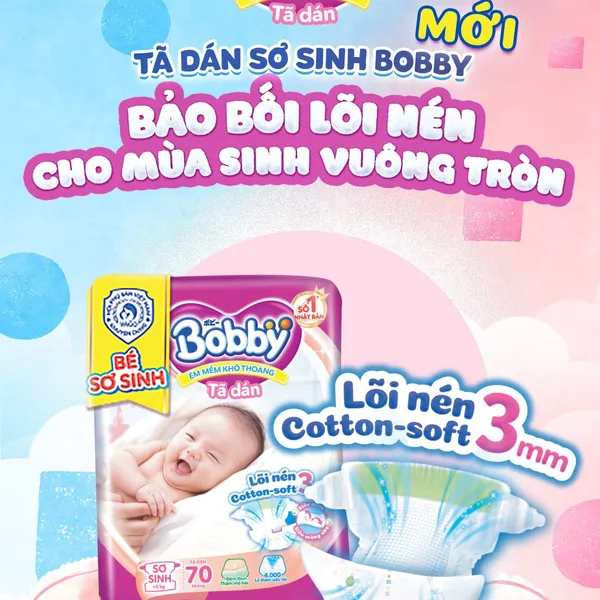 Bỉm - Tã dán Bobby size XS 70 miếng (cho bé <5kg)