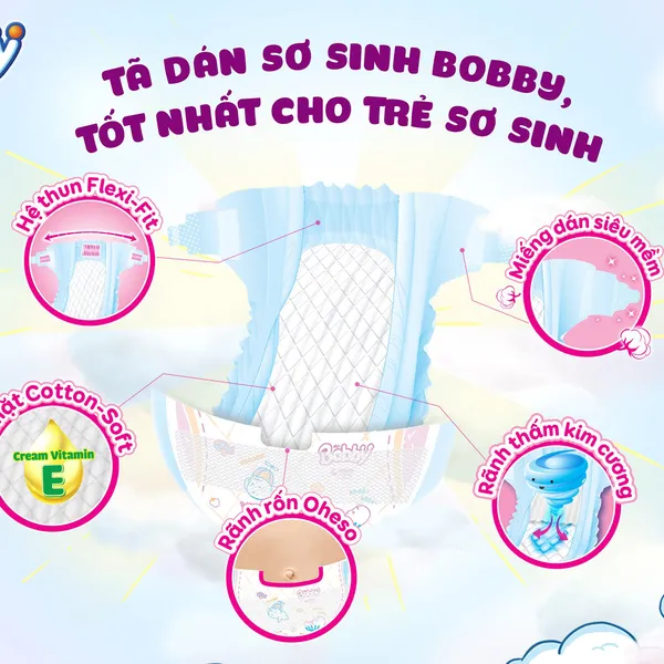 Bỉm - Tã dán Bobby size XS 70 miếng (cho bé <5kg)