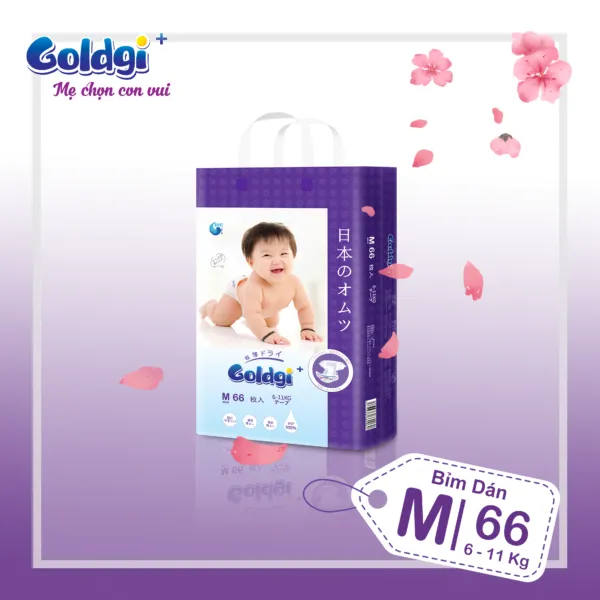 Bỉm - Tã dán Goldgi+ size  M 66 miếng (6 - 11kg)