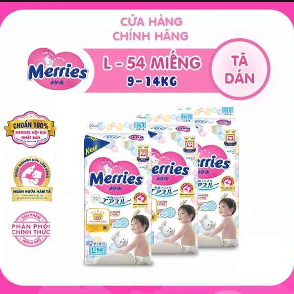 Bỉm - Tã dán Merries tiêu chuẩn size L 54 miếng