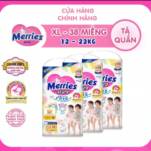 Bỉm - Tã quần Merries tiêu chuẩn size XL 38 miếng