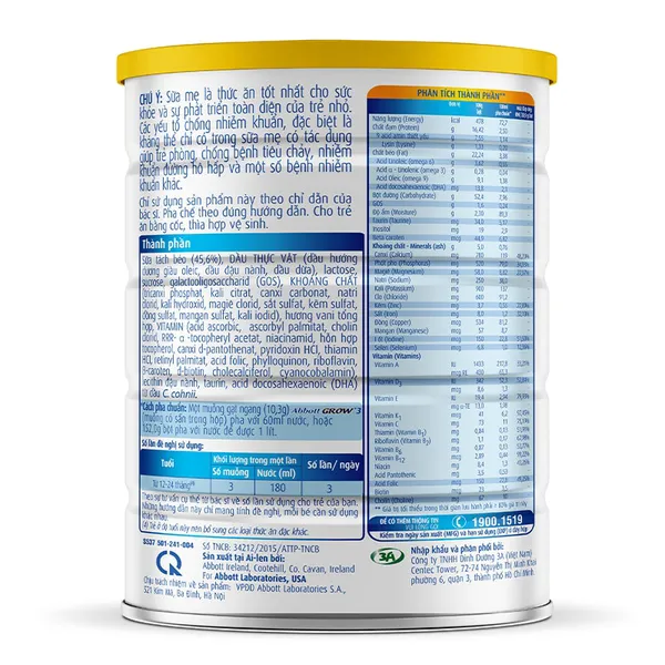 Sữa Abbott Grow số 3 900g (1 - 2 tuổi)