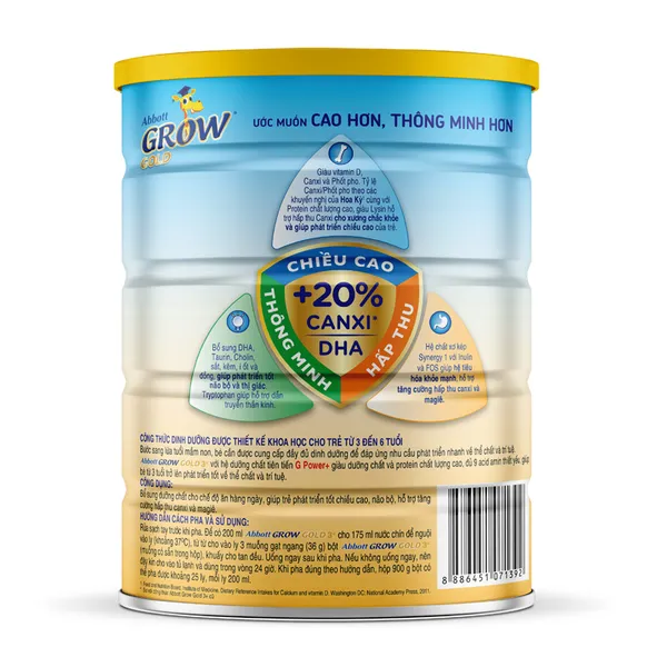 Sữa Abbott Grow GOLD 3+ hương vani 900g (3 - 6 tuổi)